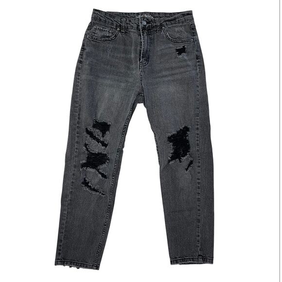 wild fable Denim - Wilde fable high rise mom jeans black distressed ankle length size 4 casual